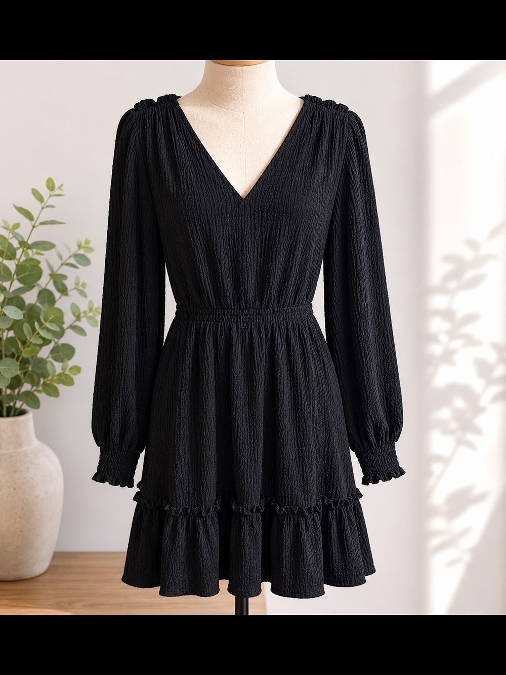 Harper 241 Black Textured Dress M Moody Romantic Cottagecore Mini